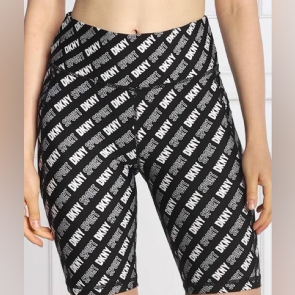 DKNY Sport Womens Logo Print High Waist Active Yoga Bike Shorts - Picture 11 of 16